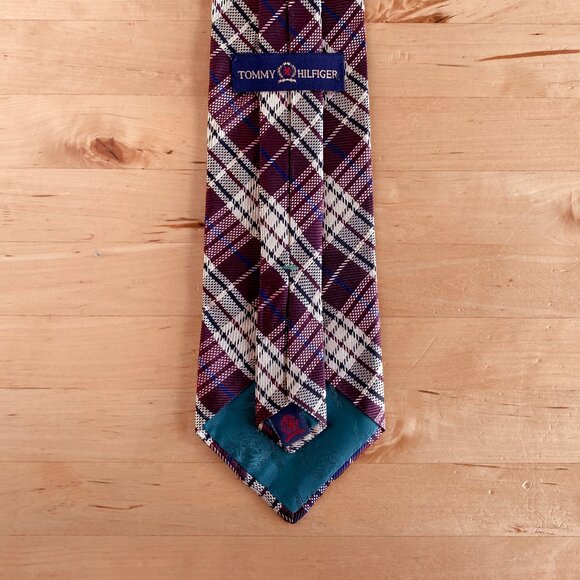 Tommy Hilfiger Burgundy Plaid Silk Tie - Picture 3 of 4